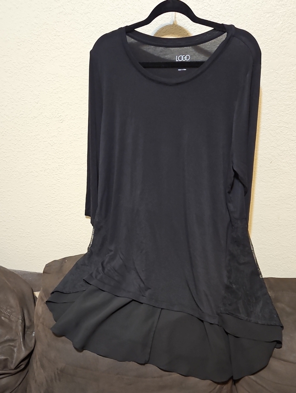 LOGO by Lori Goldstein Black Layered Hem Women's Top